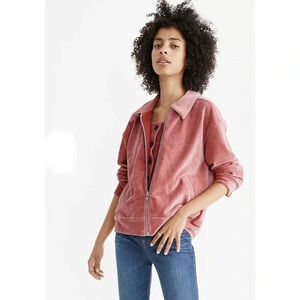 Madewell x Texture & Thread Pink Velour Corduroy Bomber Jacket Size Small